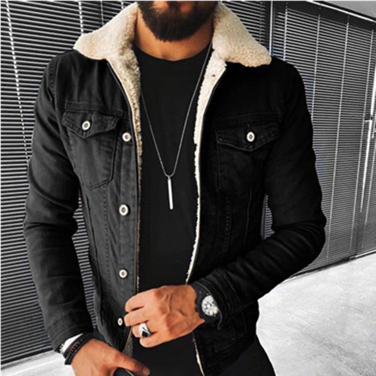 Eulo Casaco de Ganga Homem – Casaco Denim Forrado a Polar com Gola Clássica de Lapela