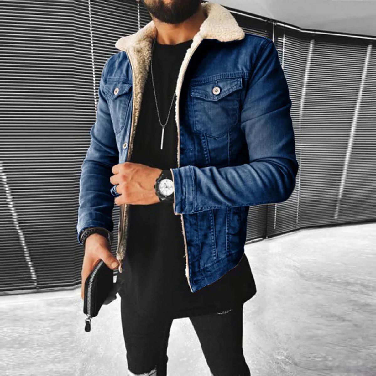 Eulo Casaco de Ganga Homem – Casaco Denim Forrado a Polar com Gola Clássica de Lapela