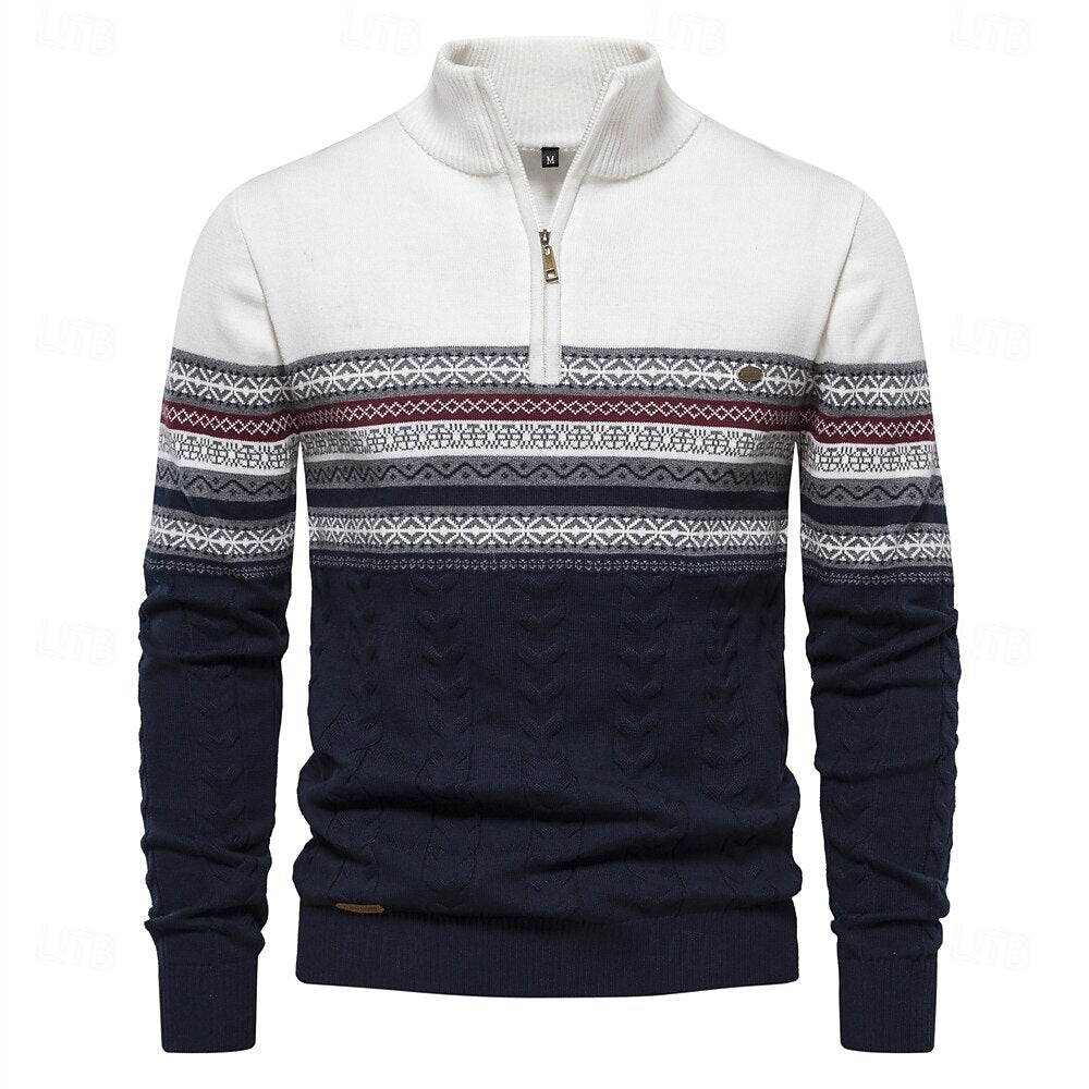 Perry Pull Hombre Medio Cremallera – Suéter Ajustado Elegante con Puños Acanalados para el Invierno