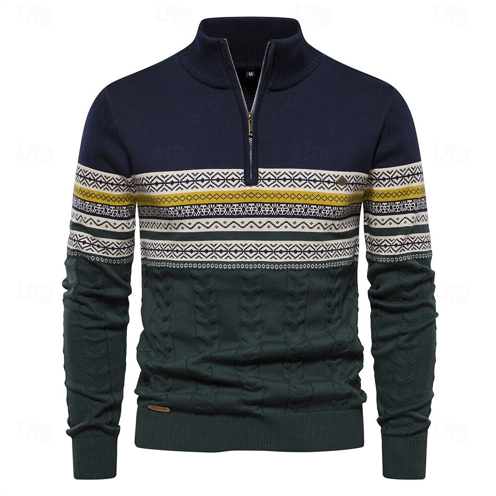 Perry Pull Hombre Medio Cremallera – Suéter Ajustado Elegante con Puños Acanalados para el Invierno