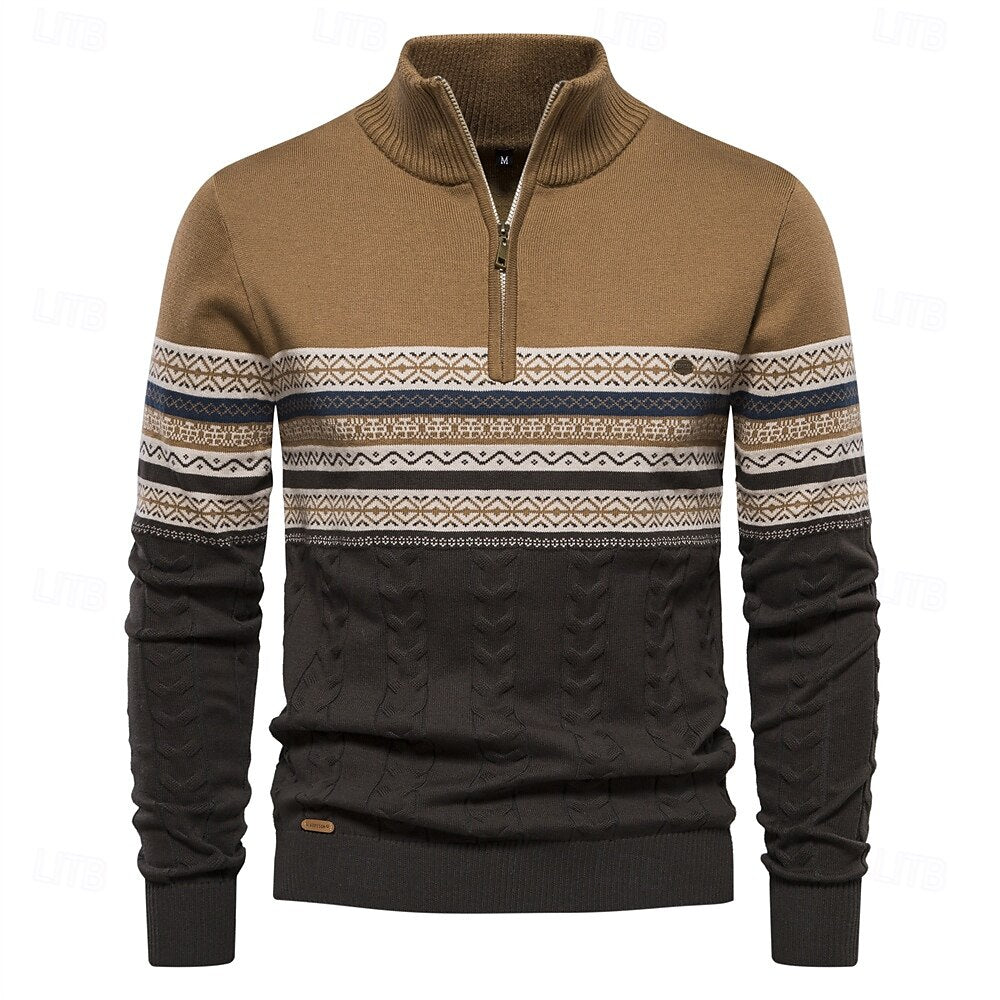 Perry Pull Hombre Medio Cremallera – Suéter Ajustado Elegante con Puños Acanalados para el Invierno