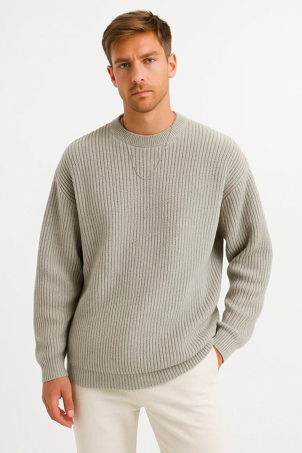 Nate Pull Oversize Uomo – Taglio Ampio, Maglia Coste e Stile Casual Invernale