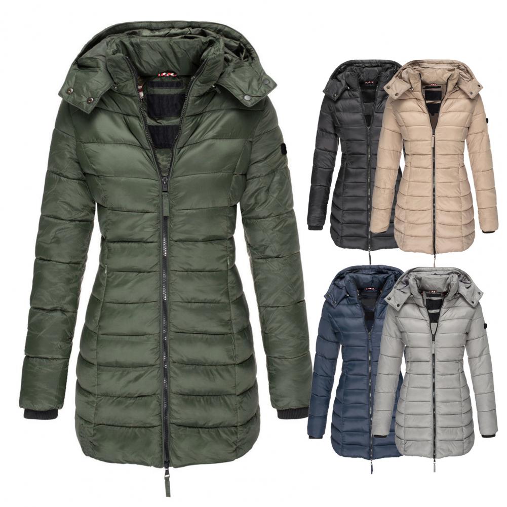 Resee Manteau Long Matelassé Femme à Capuche – Coupe Cintrée & Chaleur Élégante