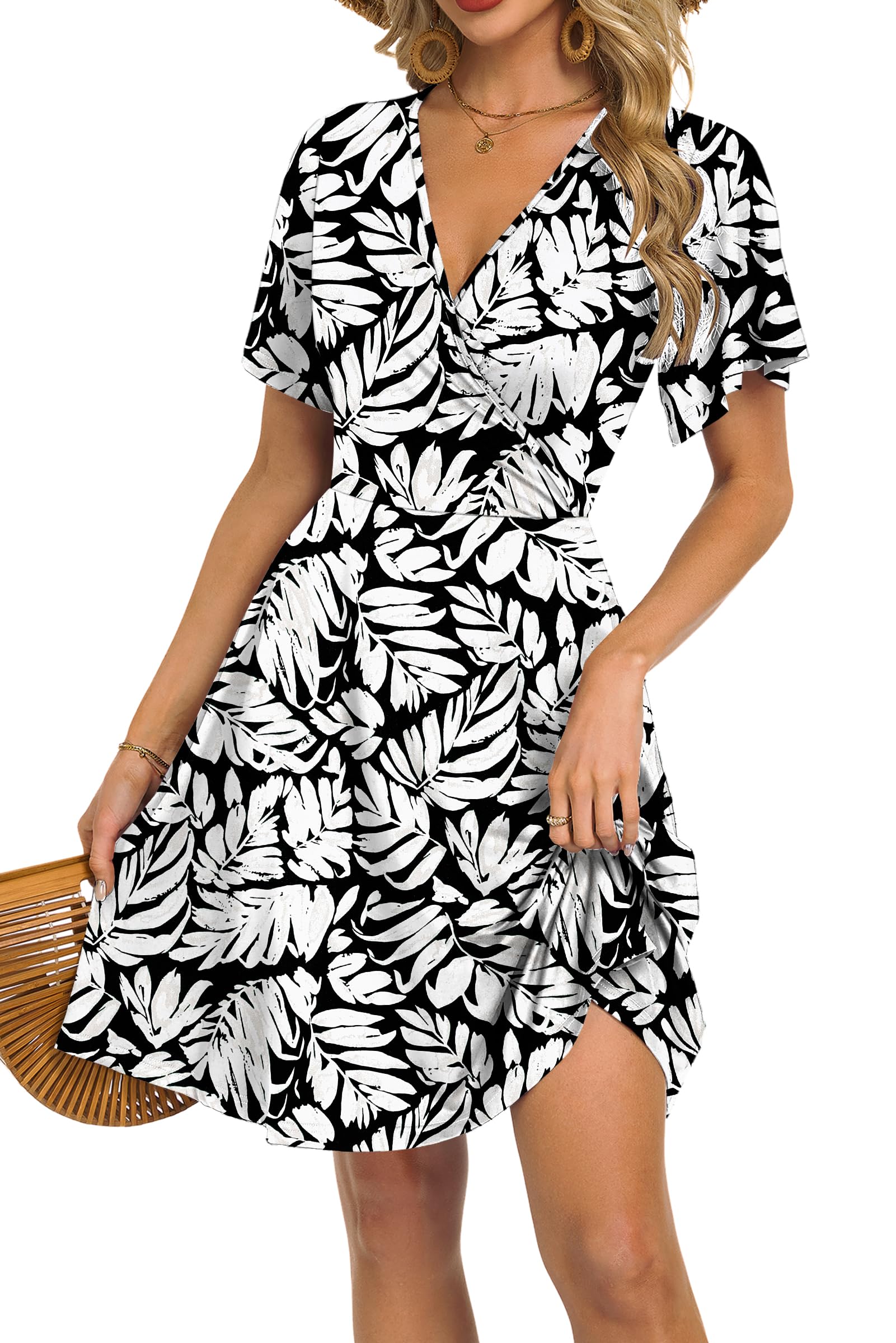 Mariselle Women's Dress – Floral V-Neck Wrap, Empire Waist & Pockets, A-Line Summer Cut
