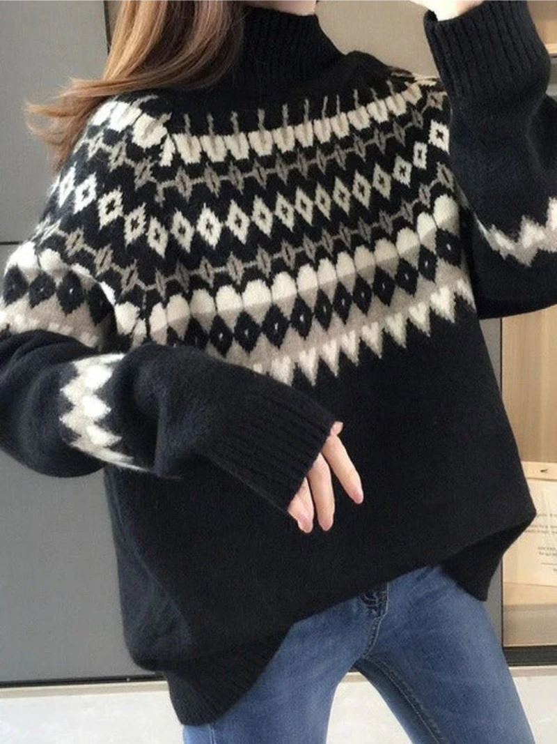 Keith Pull Fair Isle Dámský Oversize – Teplý Svetr s Klasickým Severským Vzorem