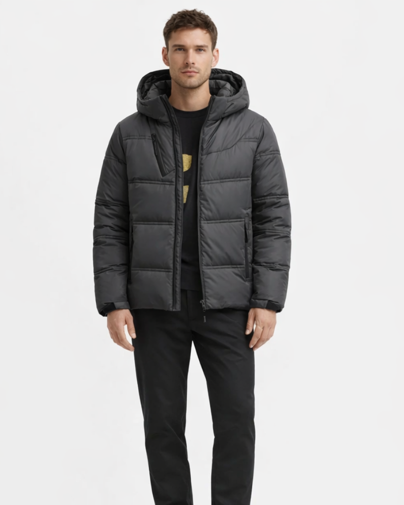 Matthieu Herren Winterjacke mit Kapuze – Warme Steppjacke mit Reißverschluss