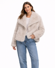 Casaco de Pele Sintética Kaia para Mulher – Casaco Curto Elegante Quente Estilo Inverno