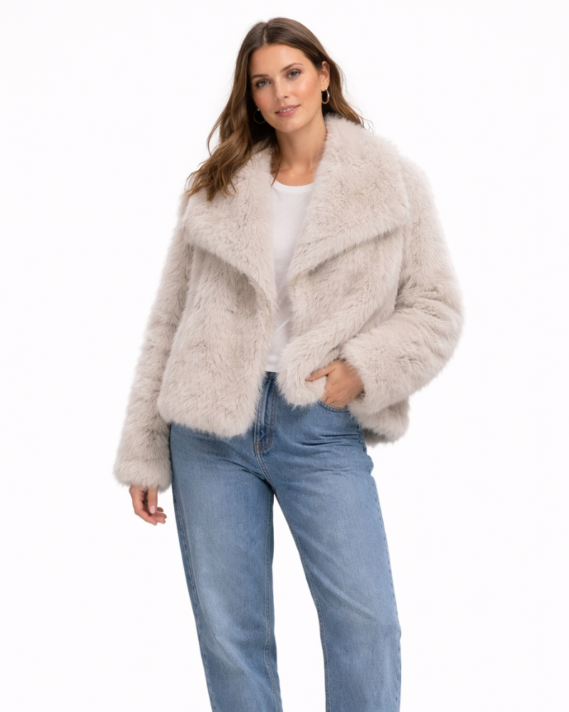 Kaia Damen Kunstpelzjacke – Kurze, schicke, warme Winterjacke