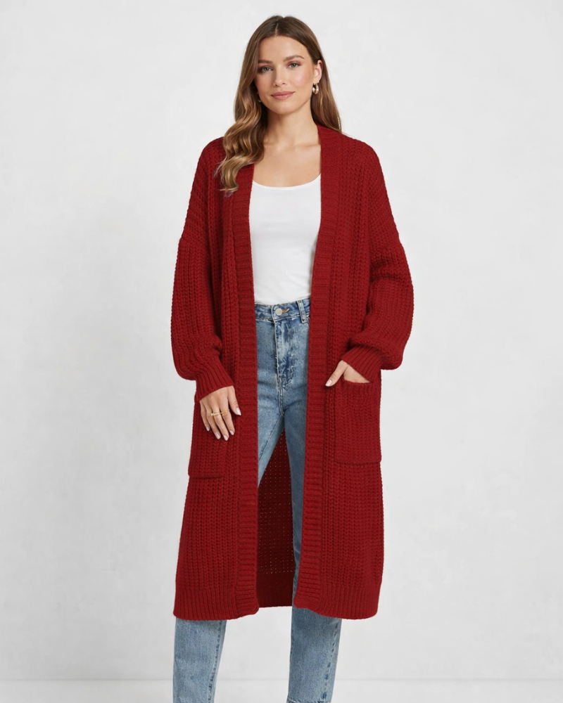 Aimee Casaco Mulher Longo Malha – Cardigã Tricotado Largo, Casaco Midi Elegante