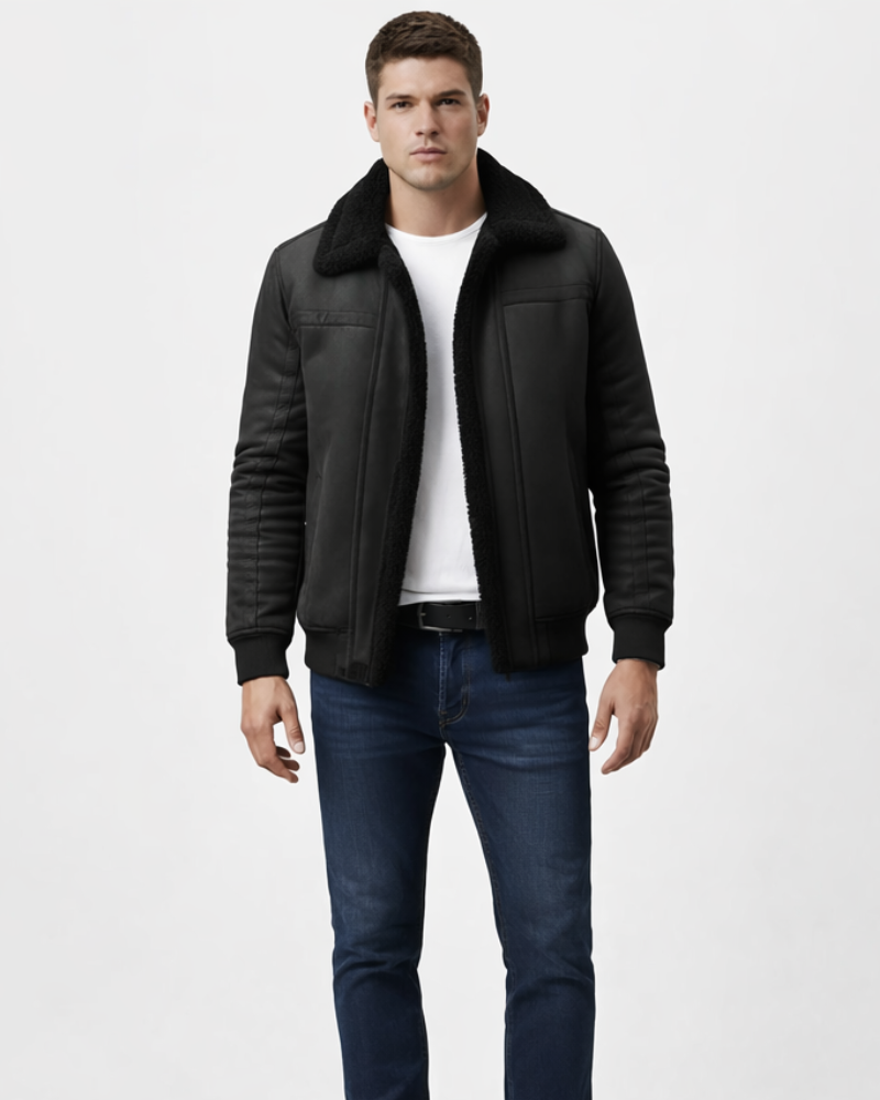 Toby Herrenjacke – Jacke mit Shearling-Futter, Reißverschluss, strukturiertem Kragen, komfortabel für den Winter