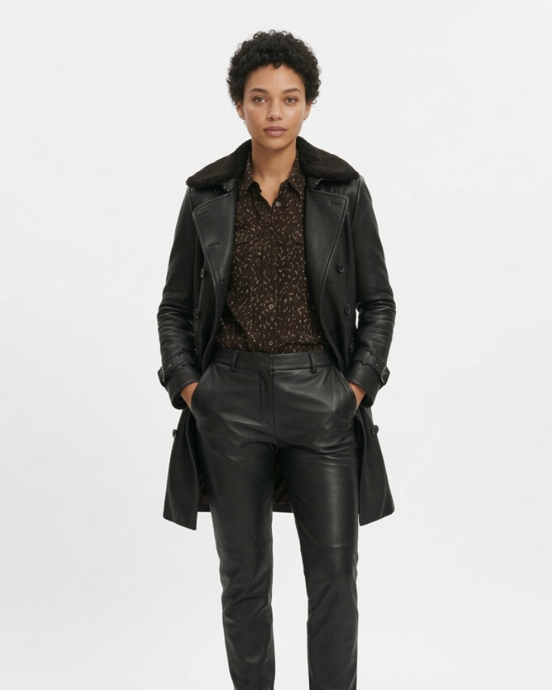 Abrigo de cuero para mujer Millie – Abrigo elegante de corte ajustado estilo atemporal