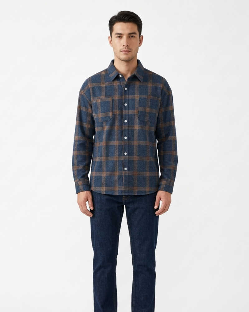 Milo Camisa Homem Flanela – Camisa com Botões Mangas Compridas Corte Direito