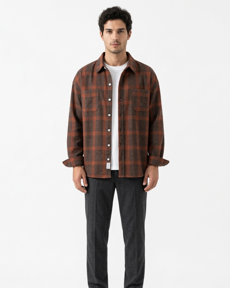 Milo Camisa Homem Flanela – Camisa com Botões Mangas Compridas Corte Direito