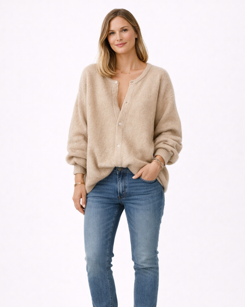 Mireya Dámský Oversize Kardigan – Teplý Kulatý Výstřih Zapínaný Svetřík Zimní Styl