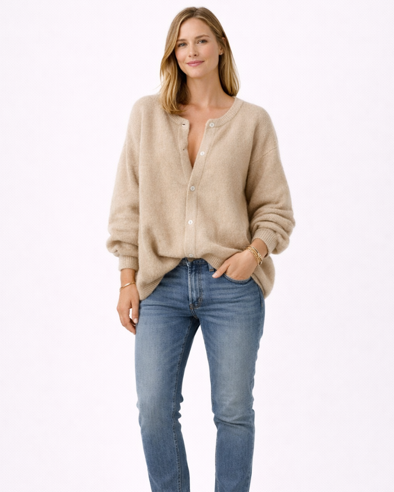Mireya Dámský Oversize Kardigan – Teplý Kulatý Výstřih Zapínaný Svetřík Zimní Styl