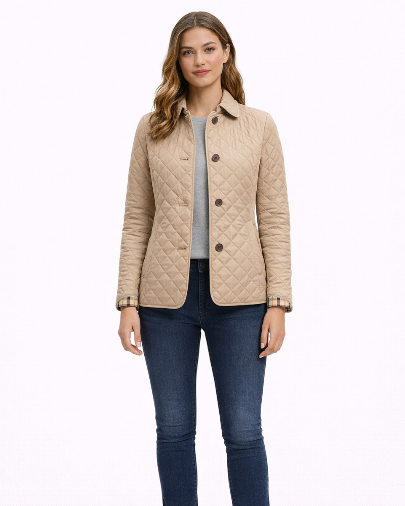 Casaco Acolchoado Feminino Bonnie – Casaco Leve Losangos Corte Ajustado Estilo Elegante