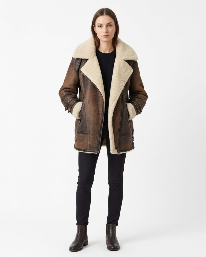 Λέλα Μαντώ Γυναικείο Shearling – Χειμερινό Μαντώ Σουέντ με Ζεστή Επένδυση σε Στυλ Αεροπόρου