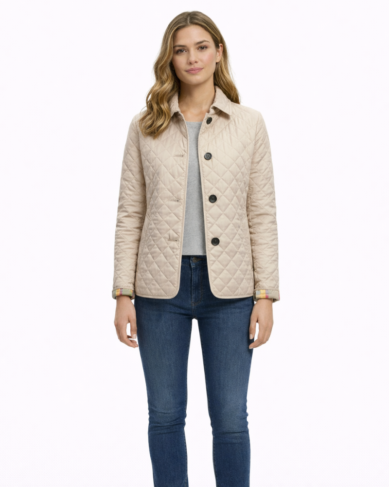 Casaco Acolchoado Feminino Bonnie – Casaco Leve Losangos Corte Ajustado Estilo Elegante