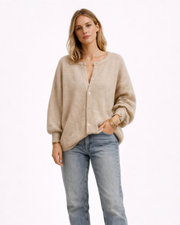 Mireya Dámský Oversize Kardigan – Teplý Kulatý Výstřih Zapínaný Svetřík Zimní Styl