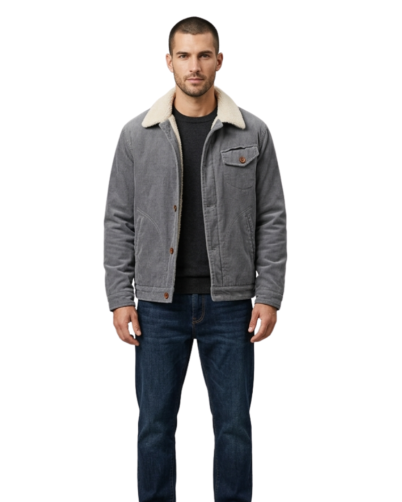 Manon Herrenjacke aus Cordvelours – Winterjacke mit warmer Sherpa-Fütterung im klassischen Stil