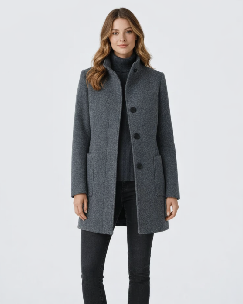 Yara Damen Wollmischmantel – Eleganter Mantel mit Stehkragen und Taschen