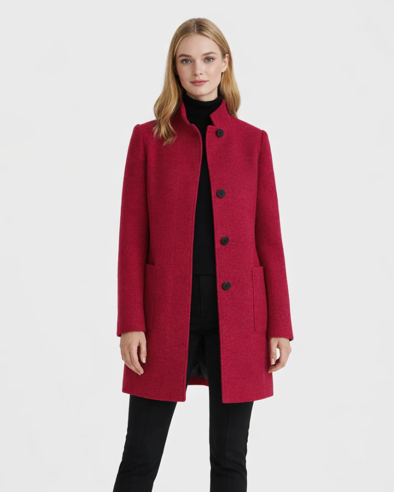 Yara Damen Wollmischmantel – Eleganter Mantel mit Stehkragen und Taschen