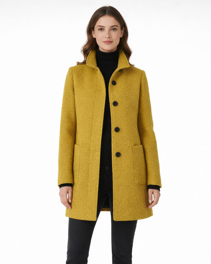 Yara Damen Wollmischmantel – Eleganter Mantel mit Stehkragen und Taschen