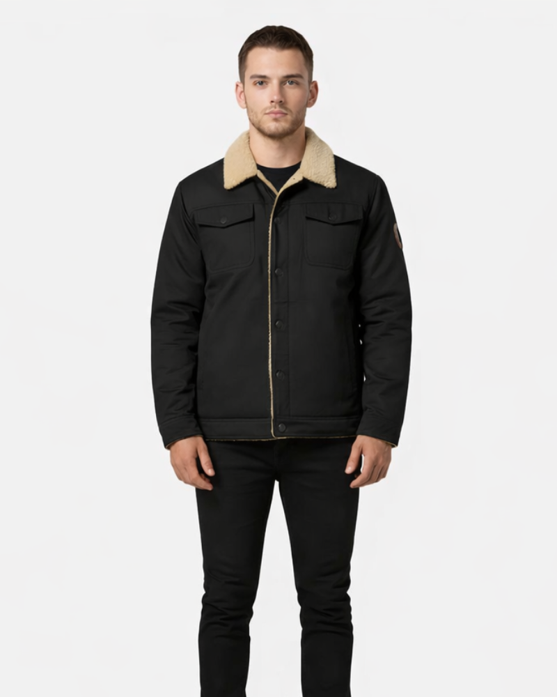 Juno Herren-Truckerjacke – Winter-Denimjacke mit Sherpa-Futter und Knopfleiste für Komfort