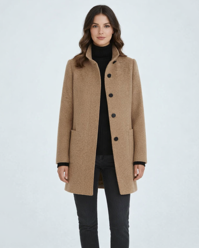 Yara Damen Wollmischmantel – Eleganter Mantel mit Stehkragen und Taschen