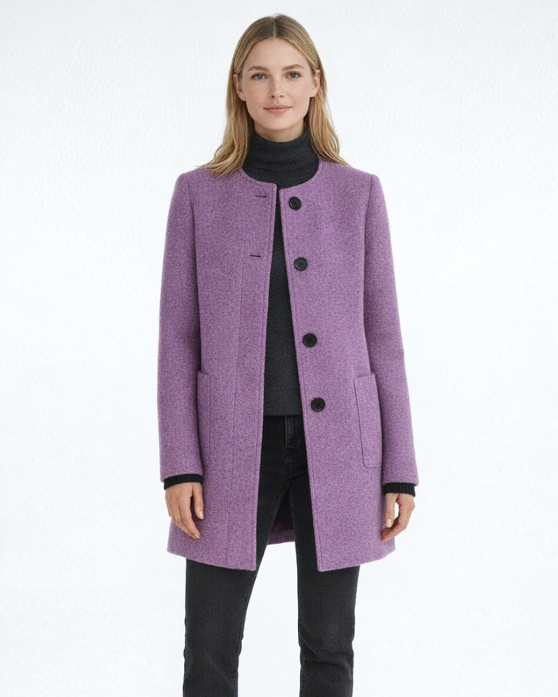 Yara Damen Wollmischmantel – Eleganter Mantel mit Stehkragen und Taschen