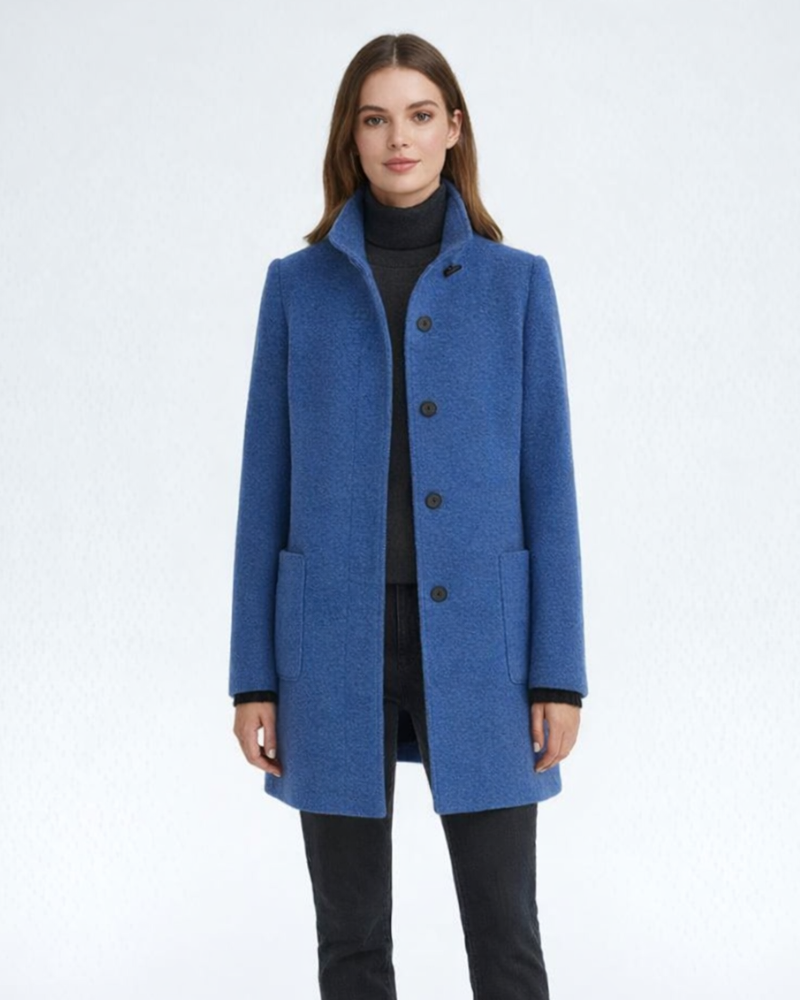 Yara Damen Wollmischmantel – Eleganter Mantel mit Stehkragen und Taschen