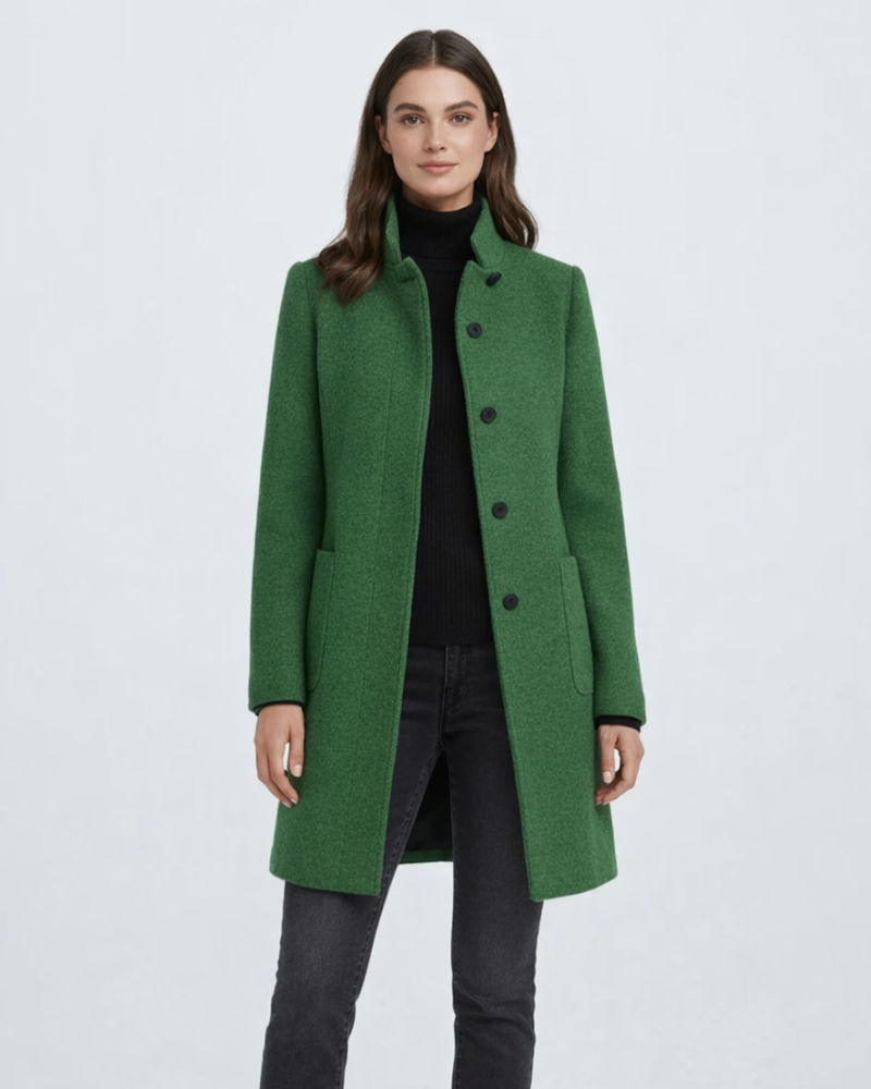 Yara Damen Wollmischmantel – Eleganter Mantel mit Stehkragen und Taschen
