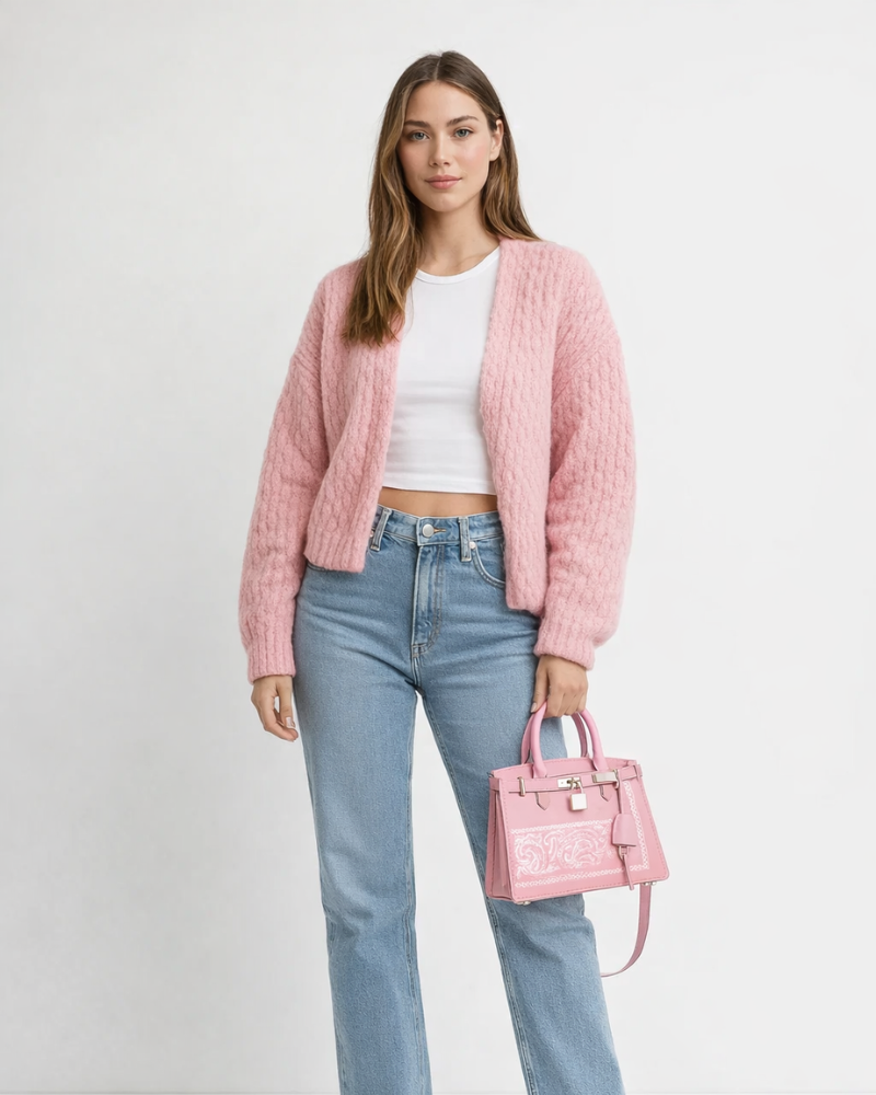 Rosalie Damen Oversize Cardigan – Weicher Wollcardigan in Pastellrosa, Trendiger Stil