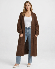 Aimee Casaco Mulher Longo Malha – Cardigã Tricotado Largo, Casaco Midi Elegante