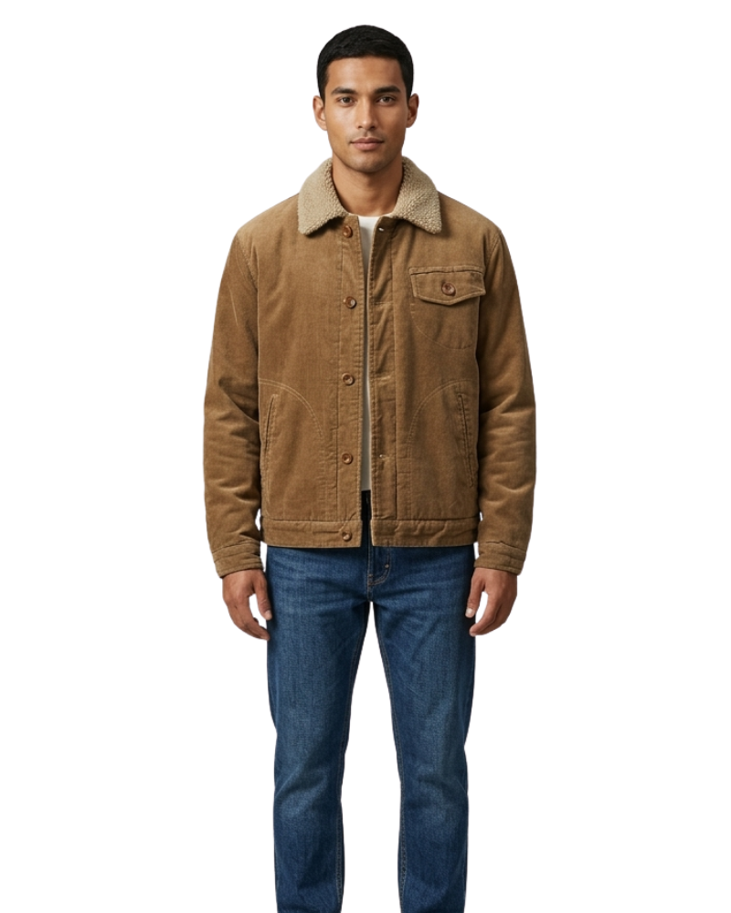 Manon Herrenjacke aus Cordvelours – Winterjacke mit warmer Sherpa-Fütterung im klassischen Stil