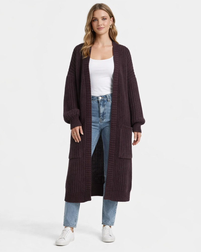 Aimee Casaco Mulher Longo Malha – Cardigã Tricotado Largo, Casaco Midi Elegante