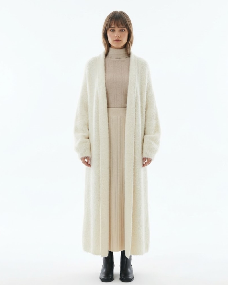 Alleria Casaco Mulher Caxemira – Casaco Longo Elegante Fluido Chic Conforto Luxo