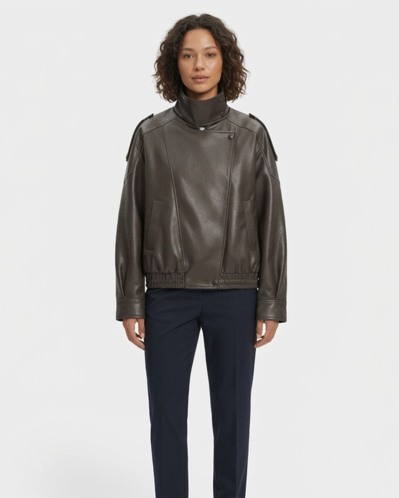 Cherry Damenjacke Kunstleder – Schwarze Bikerjacke mit Strukturierter Passform Moderner Stil