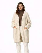 Mélanie Cardigan Long Femme Maille – Gilet Long Épais Chaud Style Élégant Hiver