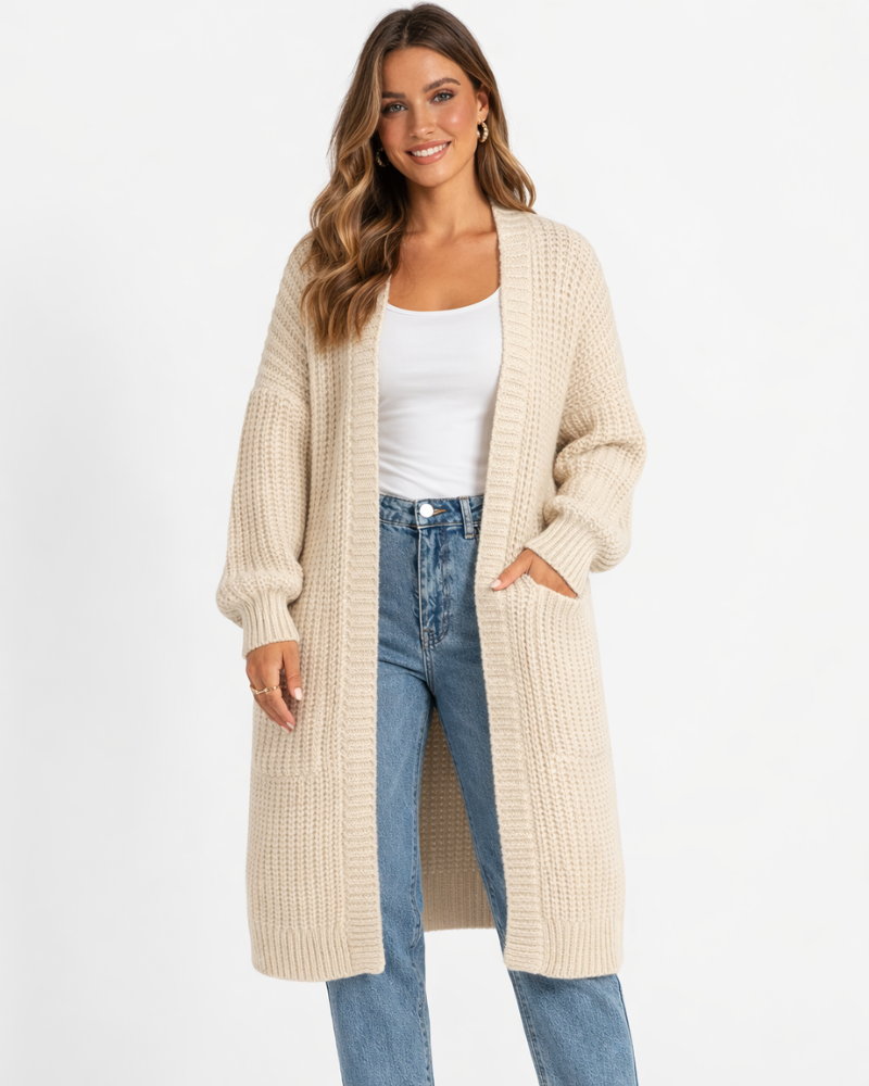 Aimee Casaco Mulher Longo Malha – Cardigã Tricotado Largo, Casaco Midi Elegante