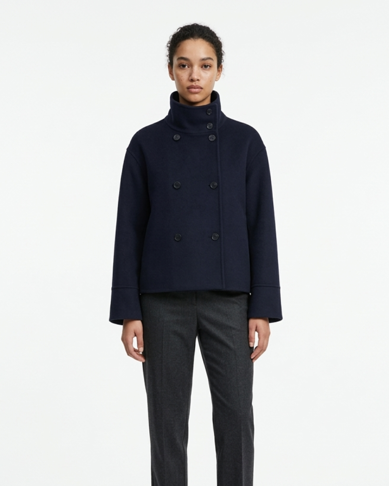 Faline Damenmantel Lässig – Eleganter Wollmantel mit Stehkragen und Geradem Schnitt