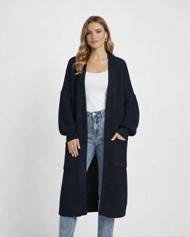 Aimee Casaco Mulher Longo Malha – Cardigã Tricotado Largo, Casaco Midi Elegante