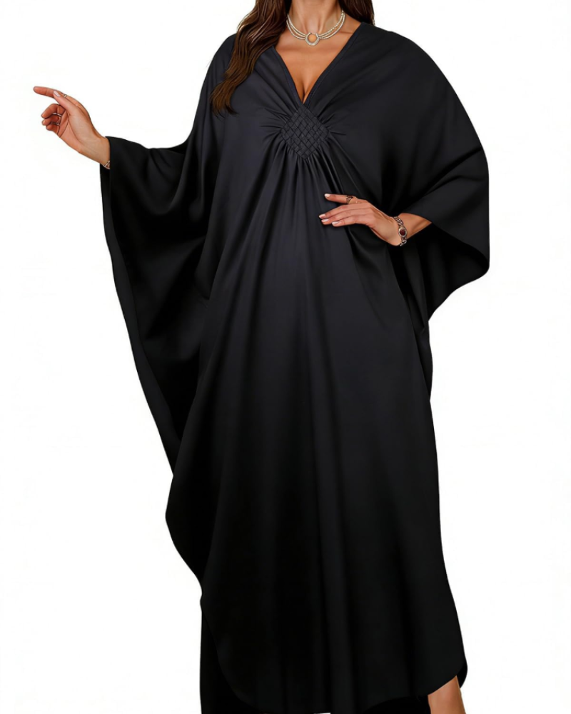Janet Plus Size Women's Kaftan – Flowing Maxi Beach Dress, V-Neck & Bohemian Batwing Sleeves