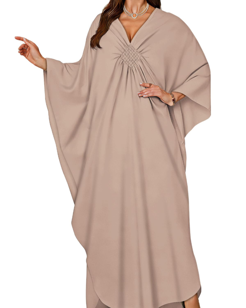 Janet Plus Size Women's Kaftan – Flowing Maxi Beach Dress, V-Neck & Bohemian Batwing Sleeves