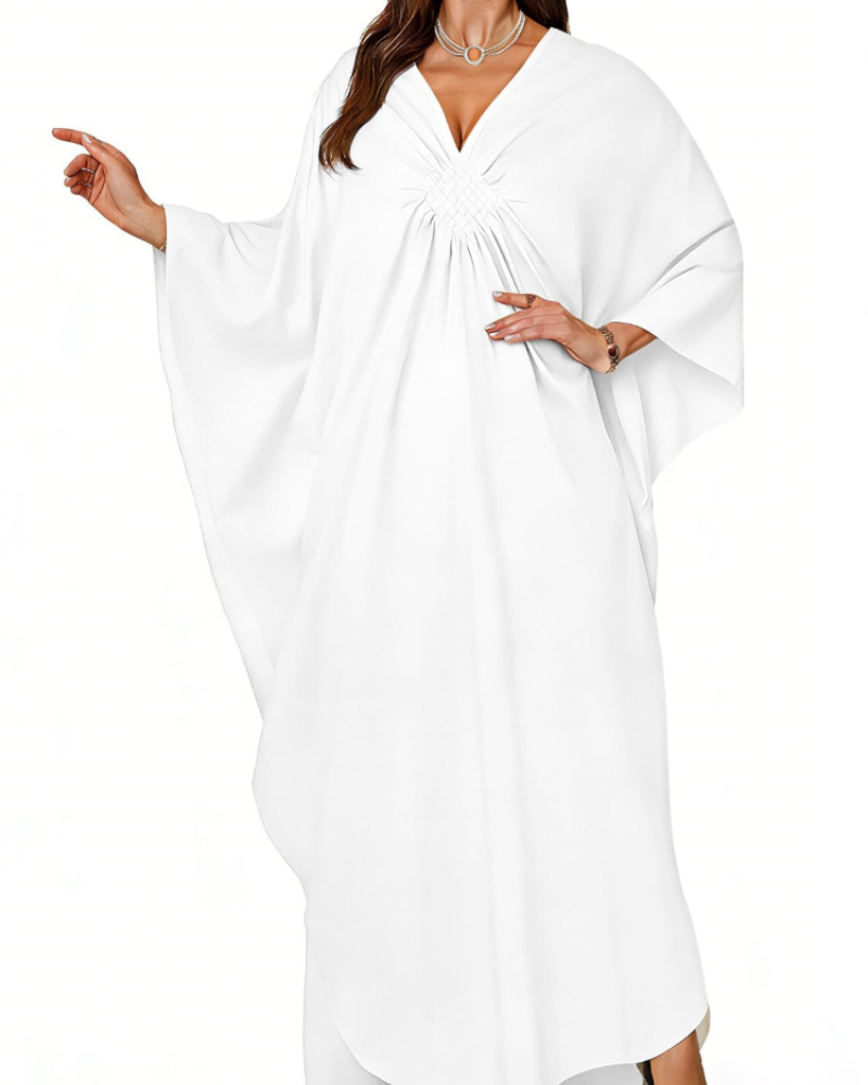 Janet Plus Size Women's Kaftan – Flowing Maxi Beach Dress, V-Neck & Bohemian Batwing Sleeves