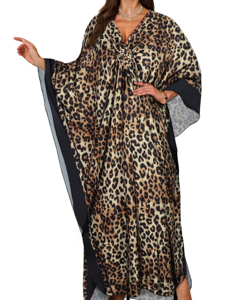 Janet Plus Size Women's Kaftan – Flowing Maxi Beach Dress, V-Neck & Bohemian Batwing Sleeves