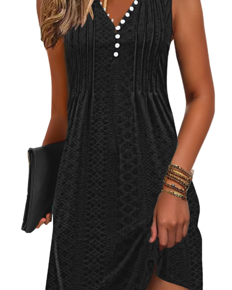 Calista ženska ljetna haljina – lepršava haljina na kopčanje s V-izrezom, bez rukava i s džepovima