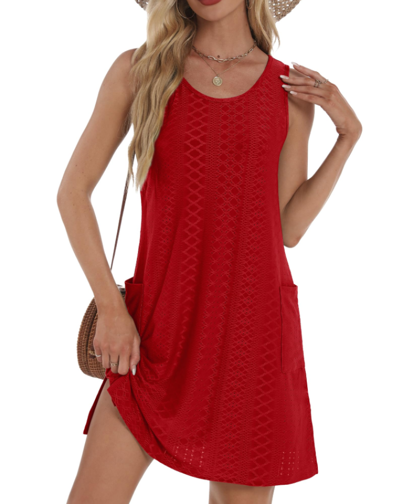 Joanna Robe d’Été Femme – Robe Eyelet Sans Manches avec Poches, Coupe Fluide & Style Décontracté
