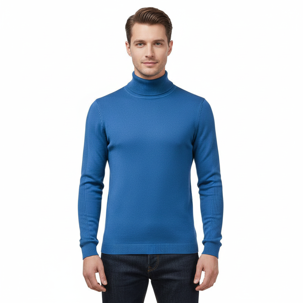 Johan Sweter z Wysokim Kołnierzem Męski Lunero Eindhoven – Ciepły Sweter Slim Fit z Gładkiego Splotu