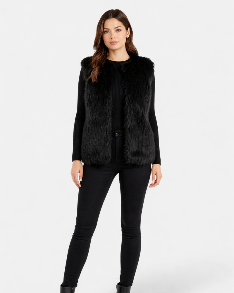 Joyce Women's Faux Fur Vest – Soft Elegant Chic Sleeveless Winter Jacket